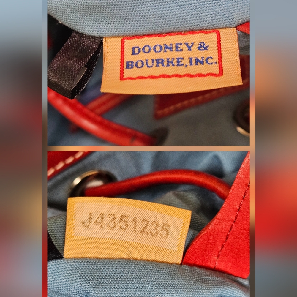 Dooney & Bourke Multicolor Splat Print Drawstring Tote with Red Trim - Picture 3 of 9